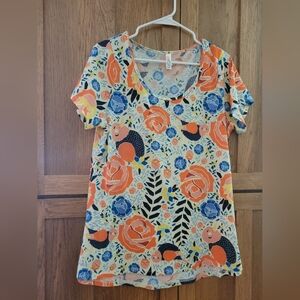 LulaRoe Classic Tee- Floral And Bird Print   Size Large